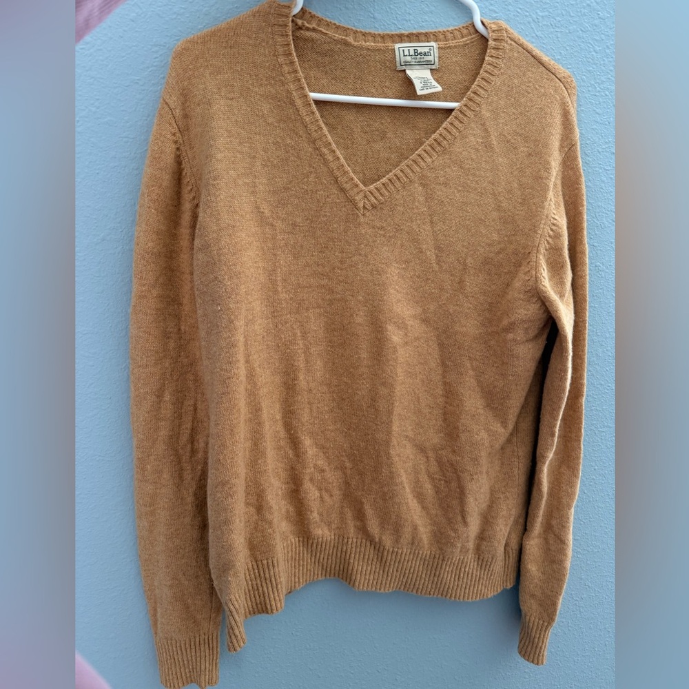 L.L. Bean Women’s Camel V-Neck Sweater Large